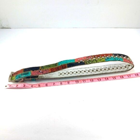 Guess Vibrant Mock Snakeskin Reptile Studded Beaded Belt Silver Buckle Size XS.. - Picture 14 of 14